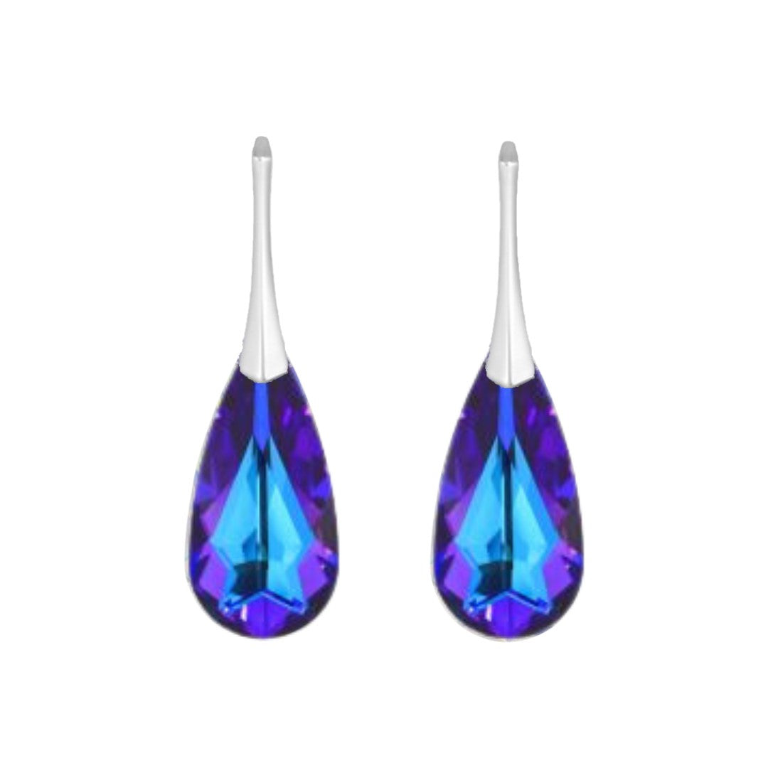 Elegant Heliotrope Long Pear Drop Silver Earrings, exuding regal charm.