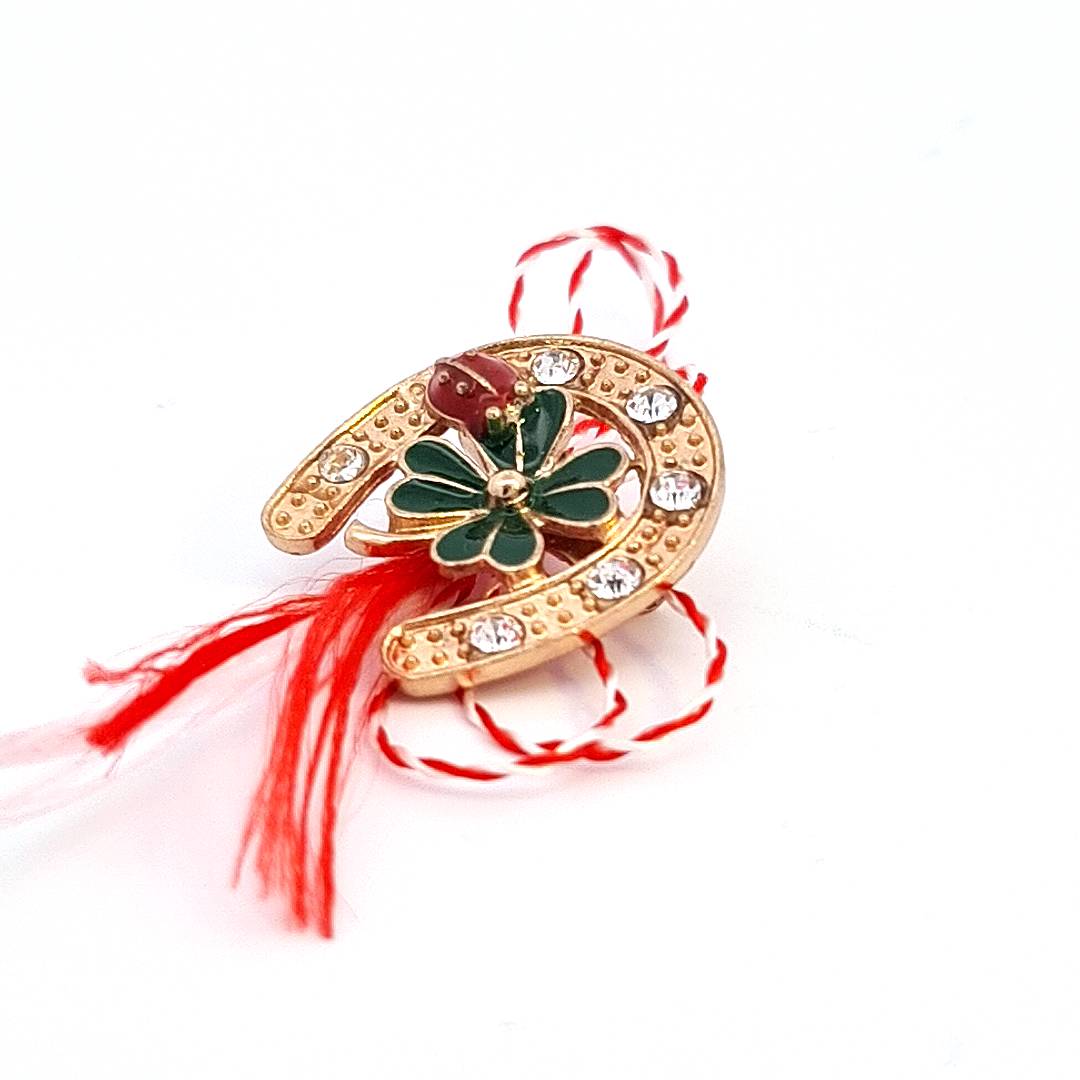 Lucky Clover Horseshoe Martisor Brooch