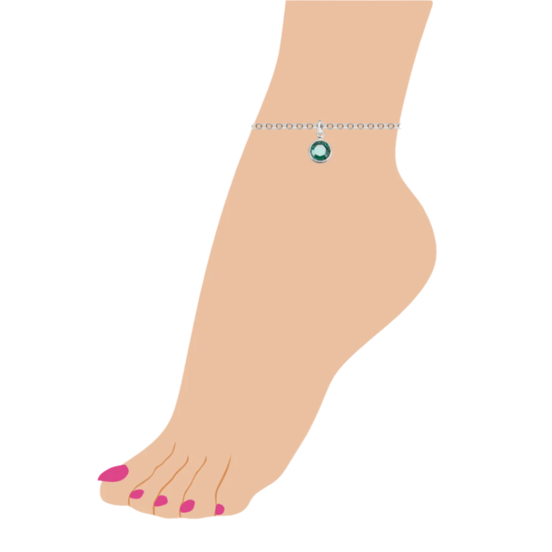 Silver Birthstone Chain Anklet for Women