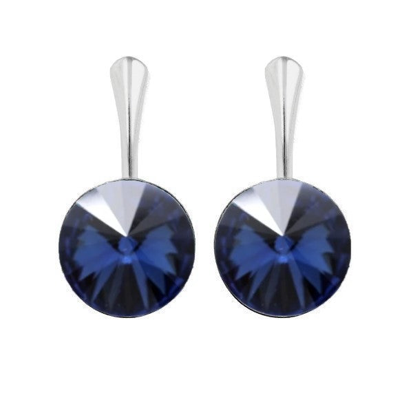 Sterling Silver Drop Earrings with 12mm Montana Blue Rivoli Crystal