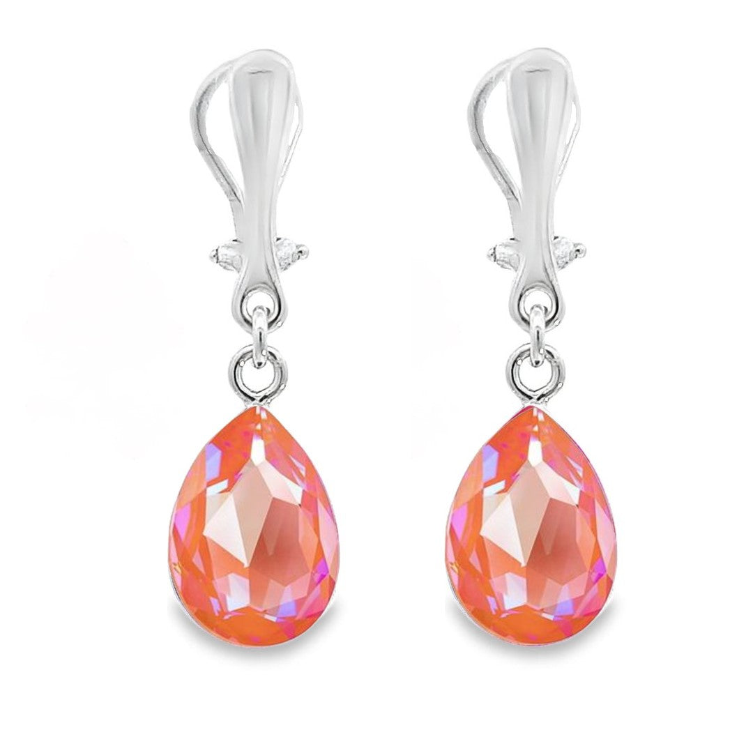 Orange Glow DeLite Pear-Shaped Clip-On Teardrop Earrings in Sterling Silver made in Ireland by Magpie Gems