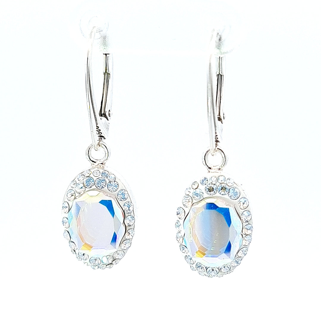 Radiant Crystal AB Mirror-Shaped Dangle Earrings by Magpie Gems - Handcrafted in Ireland