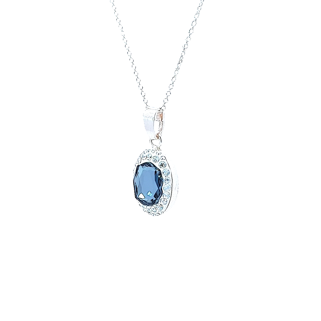 Oval Pave Style Silver Pendant Necklace