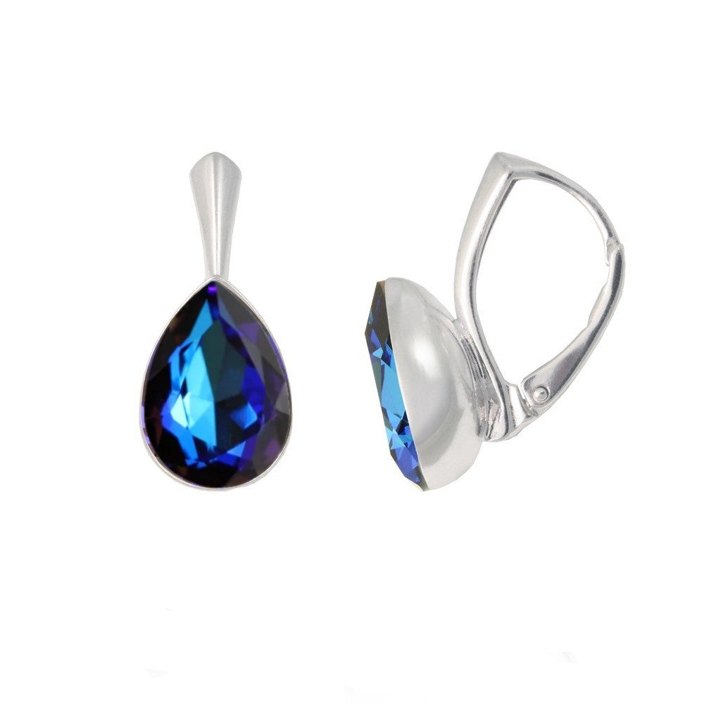 Bermuda Blue Silver Drop Earrings with Leverback Design  by Magpie Gems in Ireland