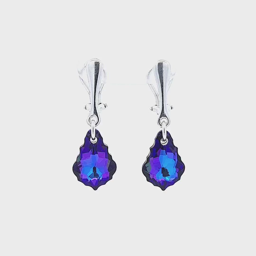 Video of the Heliotrope Baroque Crystal Clip-On Drop Earrings for Non-Pierced Ears