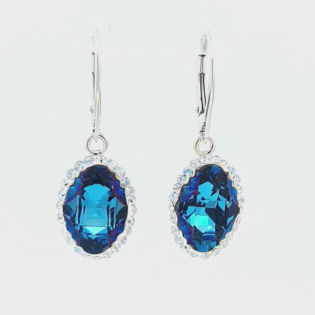 Video of the Bermuda Blue Oval Sparkle Tribe Crystal Dangle Earrings in Sterling Silver