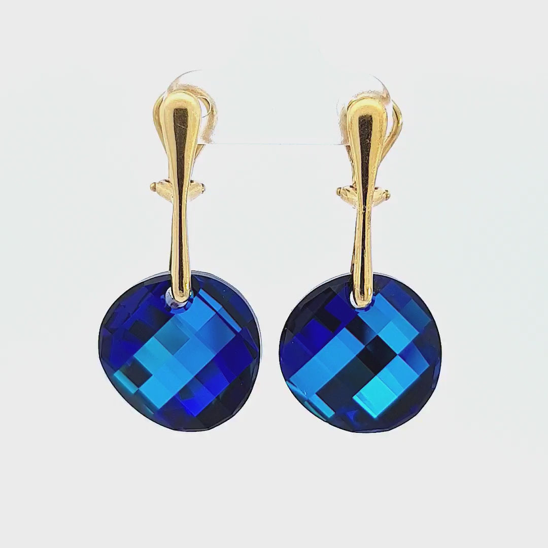 Video showcasing the Multicoloured Twist Clip On Earrings in Gold with Bermuda Blue Large Crystals