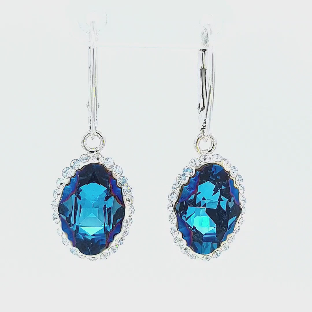 Video of the Bermuda Blue Oval Sparkle Tribe Crystal Dangle Earrings in Sterling Silver