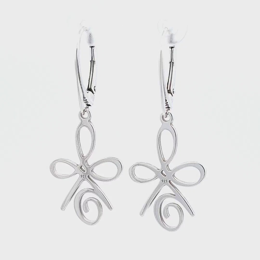 360 View of Silver Celtic Dangle and Drop Earrings with Secure Leverbacks for Women, made by Magpie Gems in Ireland.