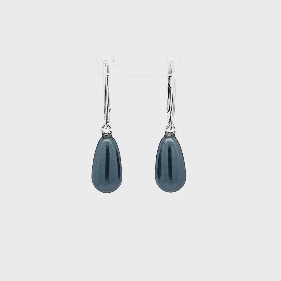 Video showcasing the Silver Drop Earrings with Tahitian Inspired Teardrop Pearl for Women – Elegant Sterling Dangle Earrings