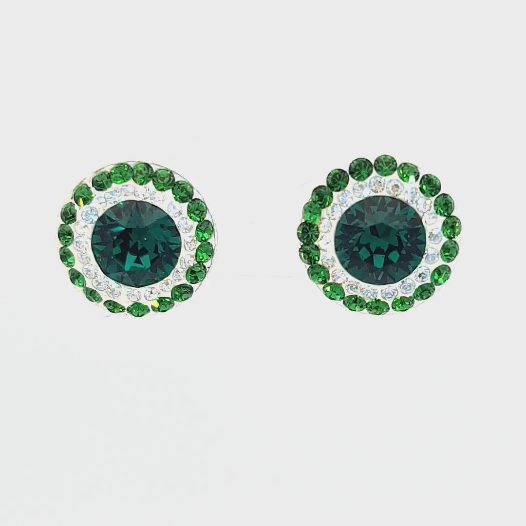 Video of the Emerald Green Silver Stud Earrings with Double Halo Crystal