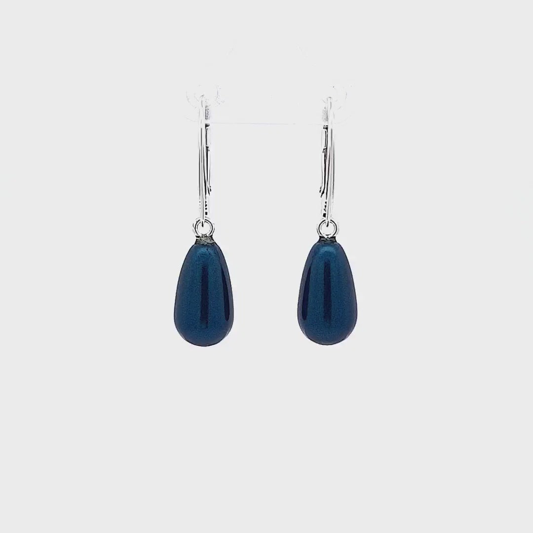 Video of the Silver Drop Earrings with Midnight Blue Teardrop Pearl for Women – Elegant Sterling Dangle Earrings