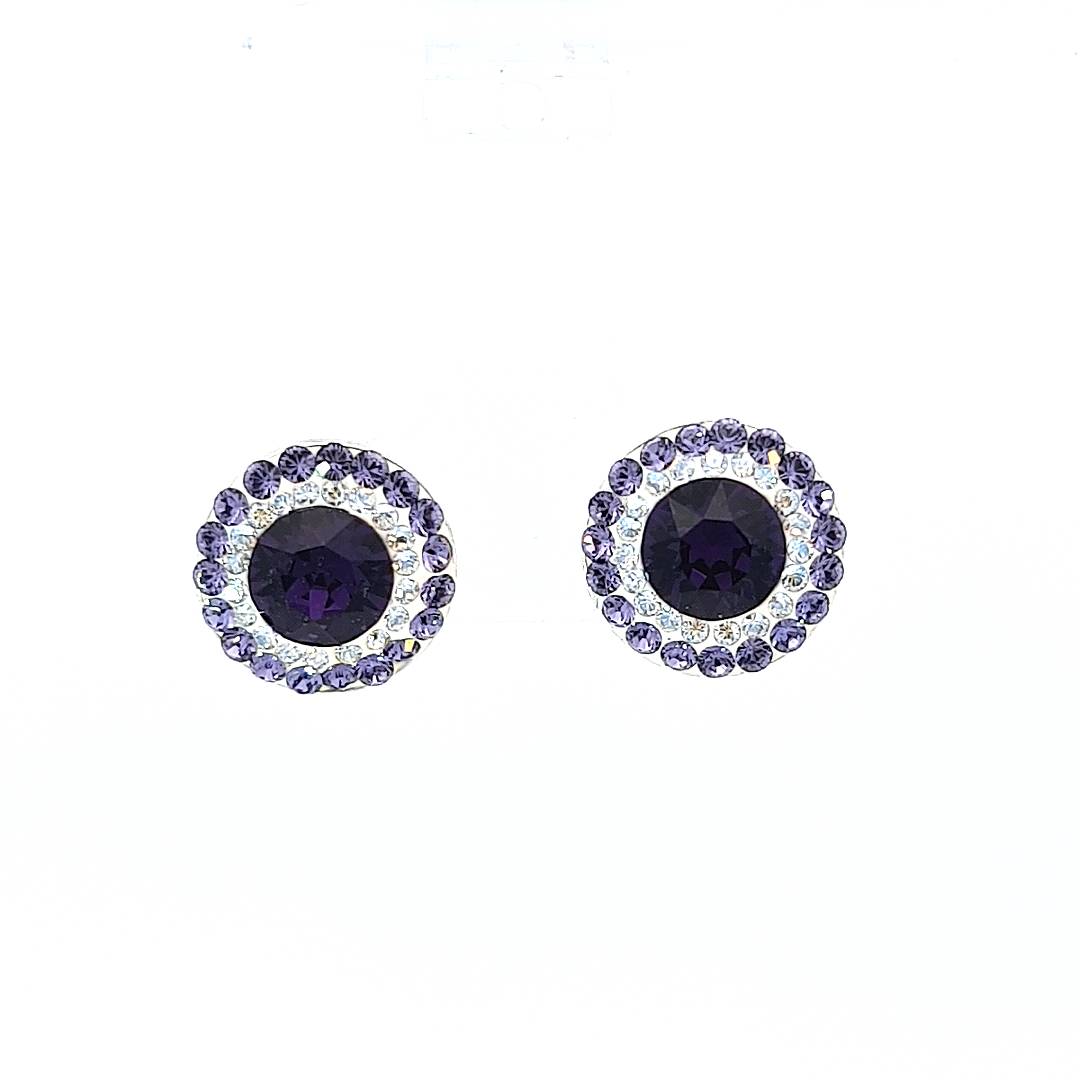 Radiant Rosette Double Halo Stud Earrings with Deep Purple and Tanzanite Crystals