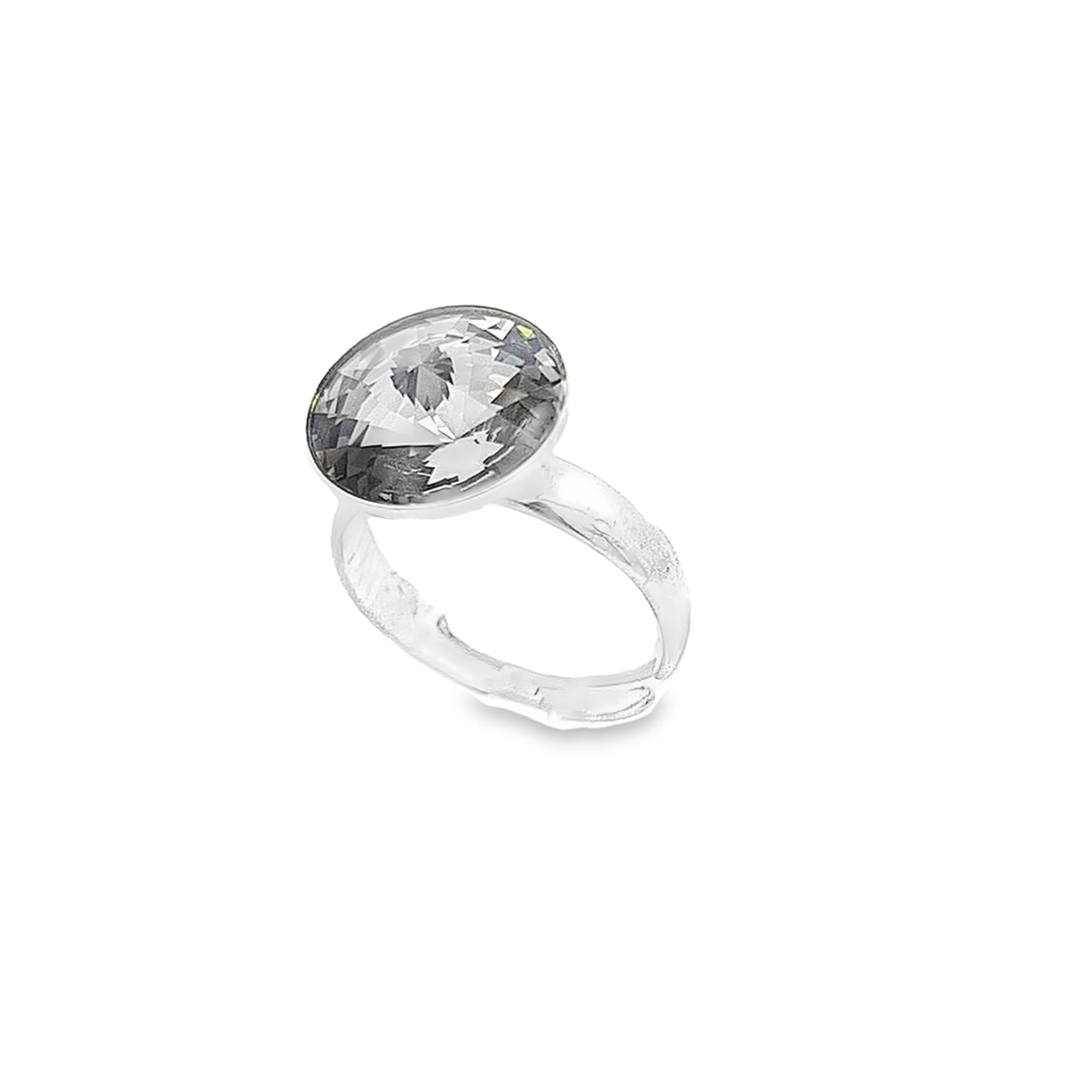 12mm Round Rivoli Solitaire Ring in Sterling Silver