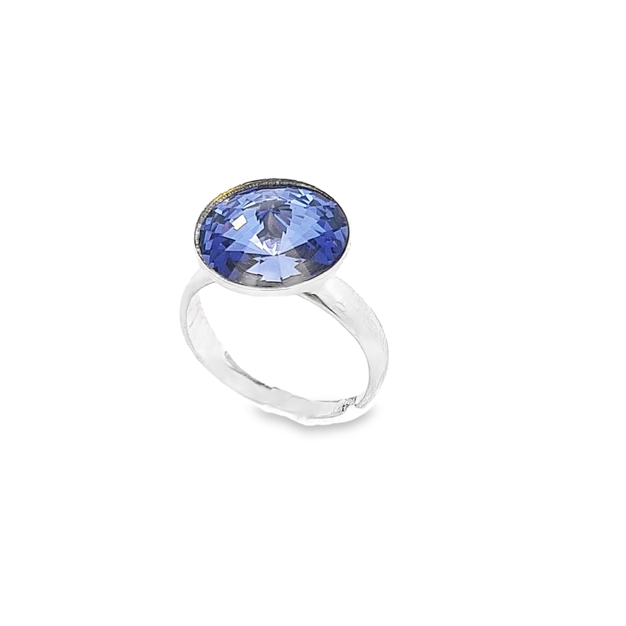 12mm Round Rivoli Solitaire Ring in Sterling Silver