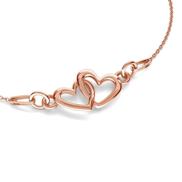 Rose Gold Sterling Silver Two Hearts as One Necklace with Intertwined Hearts Pendant