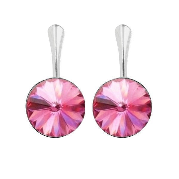 Sterling Silver Drop Earrings with 12mm Rose Pink Rivoli Crystal