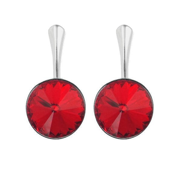 Sterling Silver Drop Earrings with 12mm Light Siam Red Rivoli Crystal