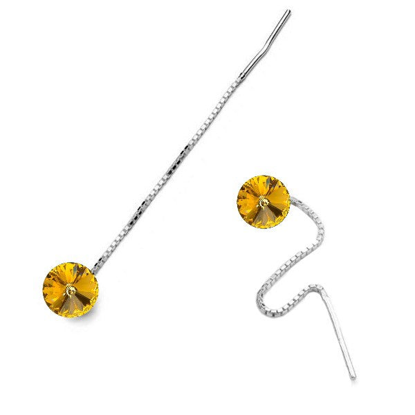 Round Rivoli Silver Threader Earrings in  Sunflower Yellow