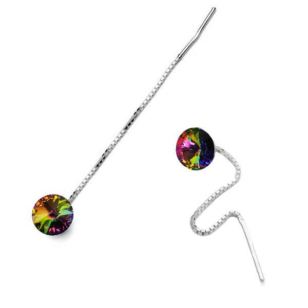 Round Rivoli Silver Threader Earrings in  Vitrail Medium rainbow