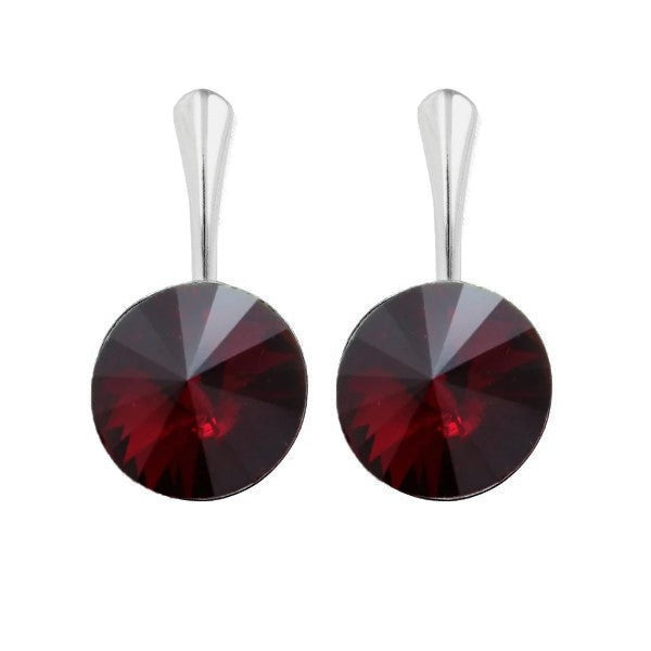 Sterling Silver Drop Earrings with 12mm Siam Red Rivoli Crystal