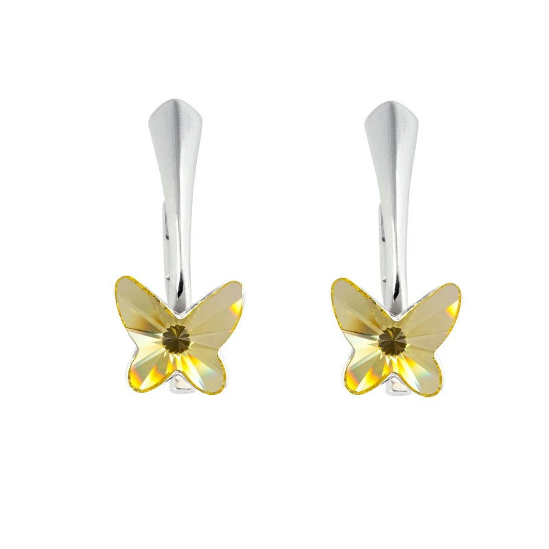 Sterling Silver Butterfly Crystal Earrings for Girls with Jonquil Yellow Crystal Drop. Yellow: Symbolizes joy, happiness, and positivity