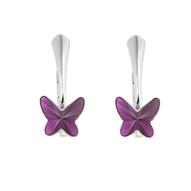 Sterling Silver Butterfly Crystal Earrings for Girls with Amethyst Crystal Drop. Amethyst: Symbolizes tranquility, peace, and spiritual growth