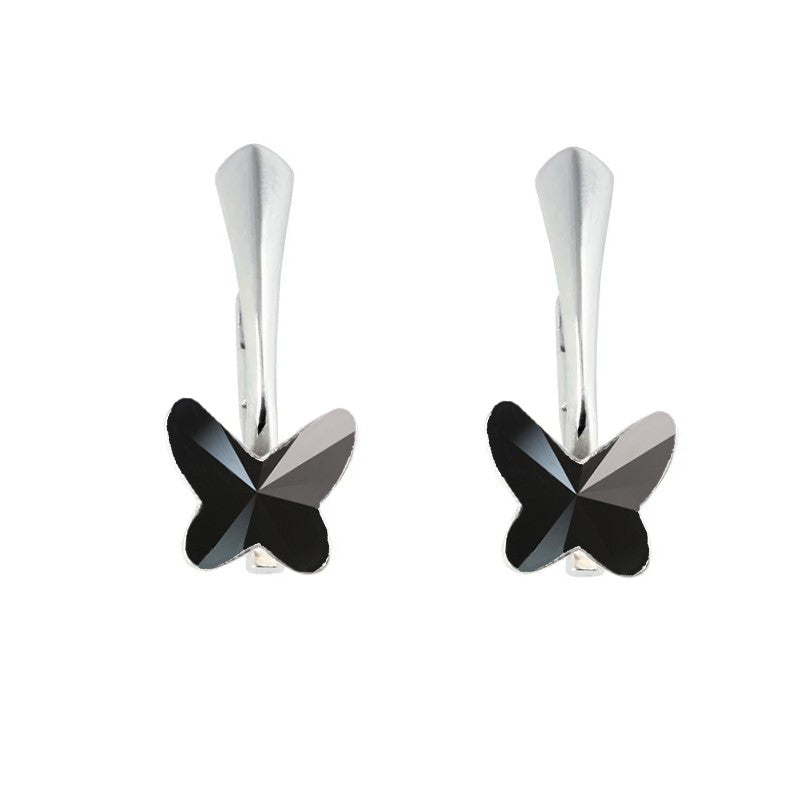 Sterling Silver Butterfly Crystal Earrings for Girls with Jet Black Drop. Jet Black: Symbolizes power, strength, and sophistication