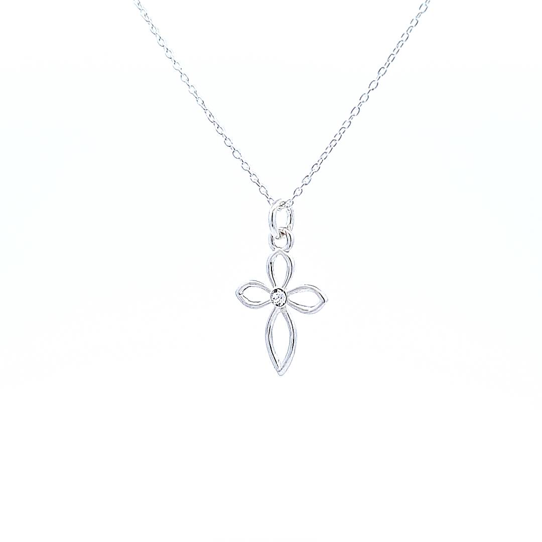 Divine Grace Silver Cross Necklace with Crystal