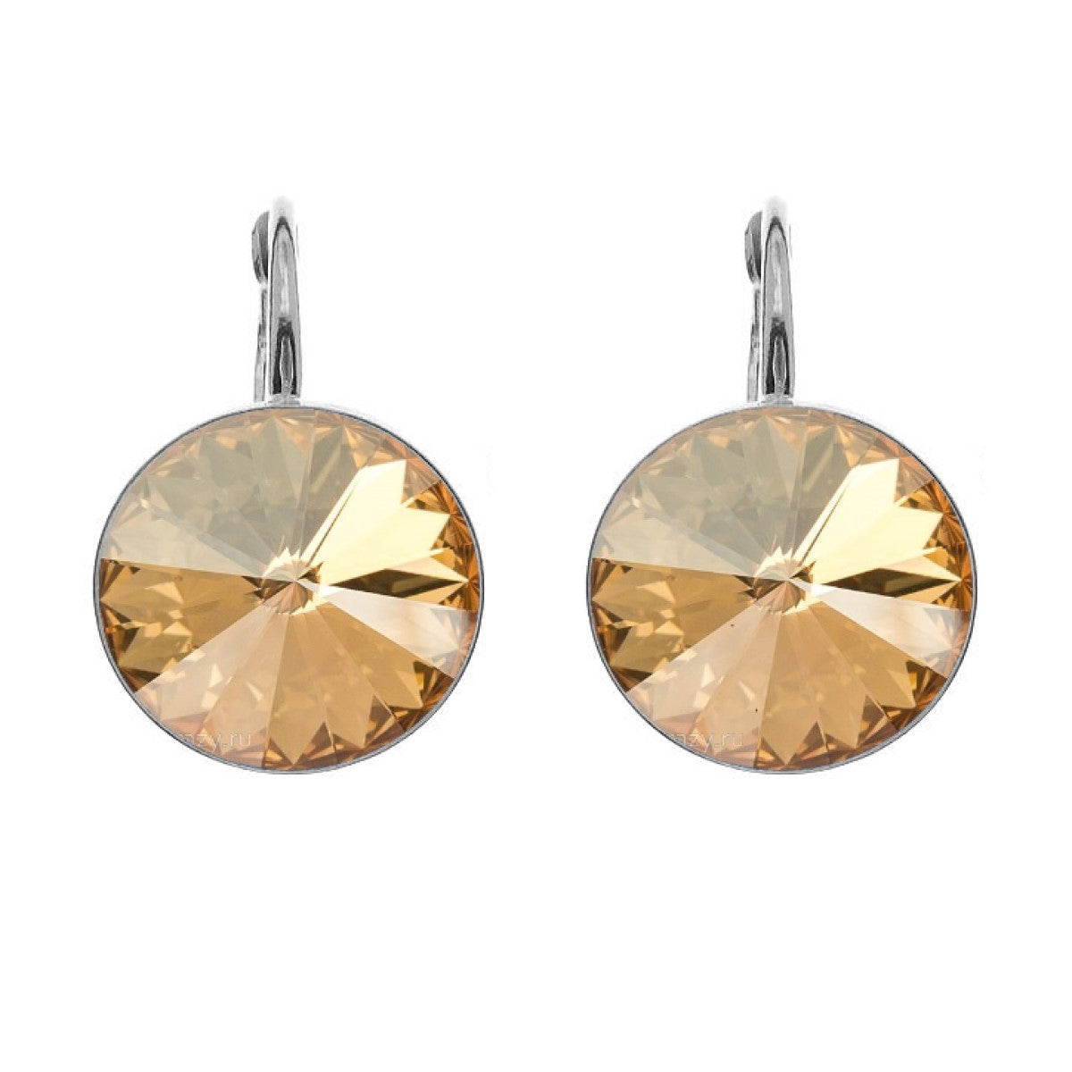 Silver Drop Earrings with 14mm Golden Shadow Rivoli for Women – Timeless Sterling Earrings