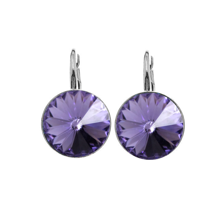 Silver Drop Earrings with Tanzanite Rivoli Crystal for Women, Alluring Tanzanite Rivoli Crystal Leverback Earrings in Sterling Silver, Created by Magpie Gems