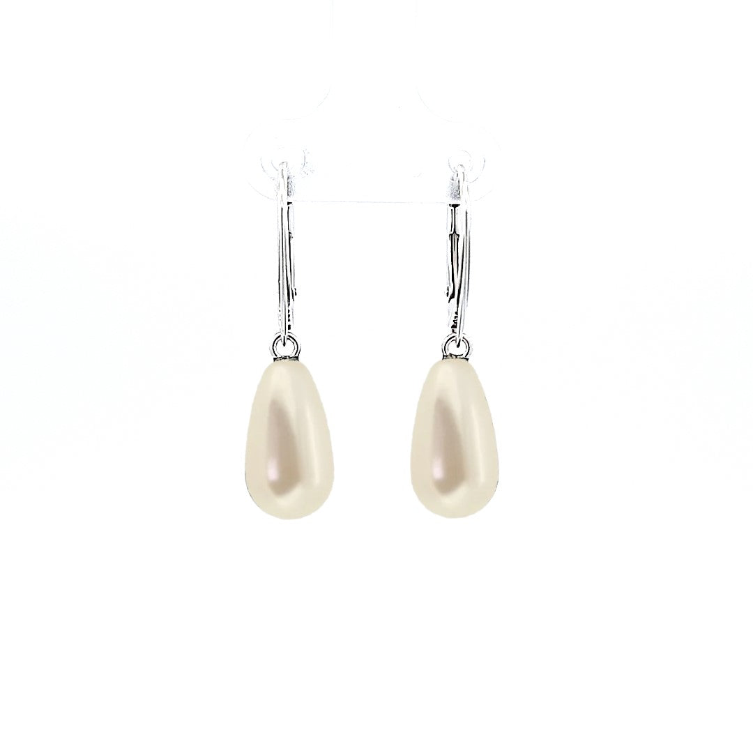 Silver Drop Earrings with Light Creamrose Teardrop Pearl for Women – Elegant Sterling Dangle Earrings