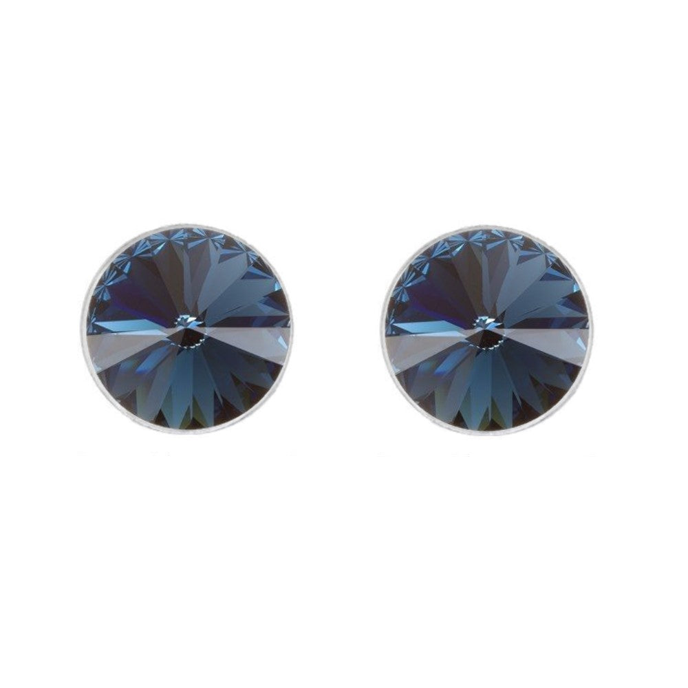 Round Rivoli Stud Earrings in Sterling Silver with Montana Blue Crystal