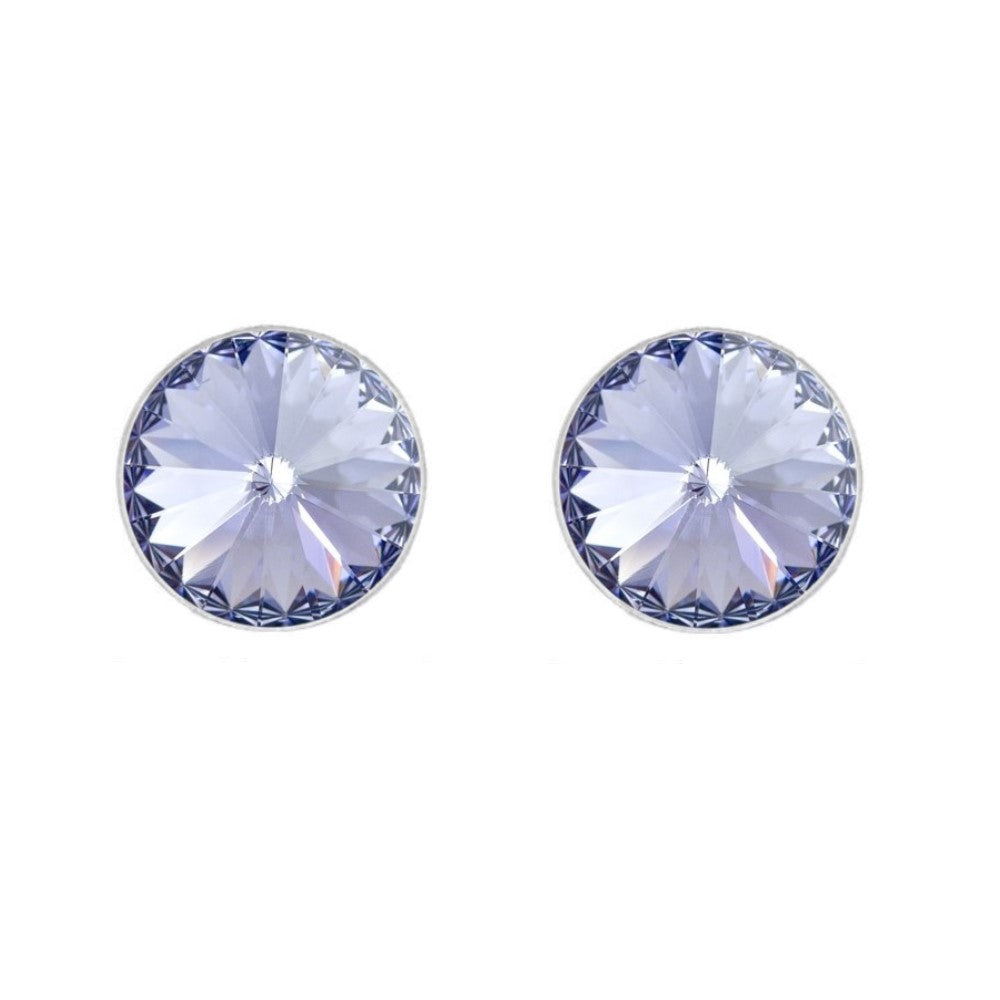 Round Rivoli Stud Earrings in Sterling Silver with Provence Lavender Crystal