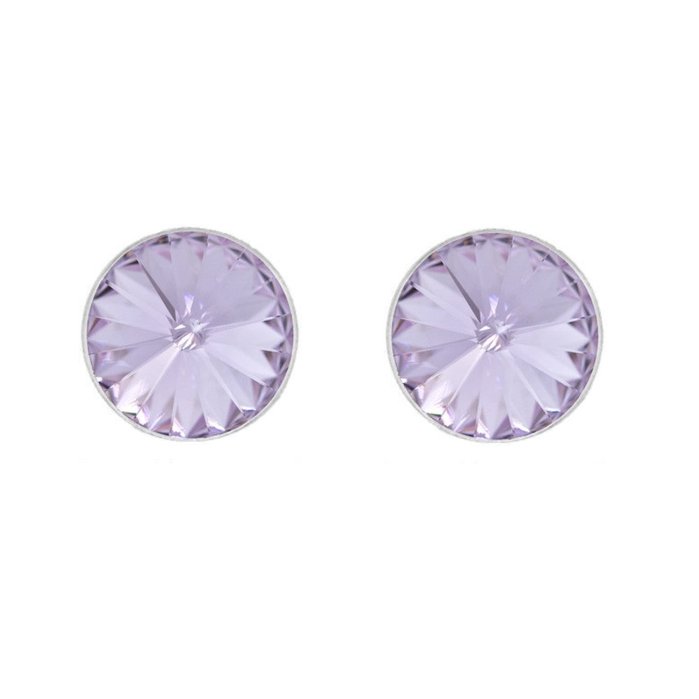 Round Rivoli Stud Earrings in Sterling Silver with Violet Crystal