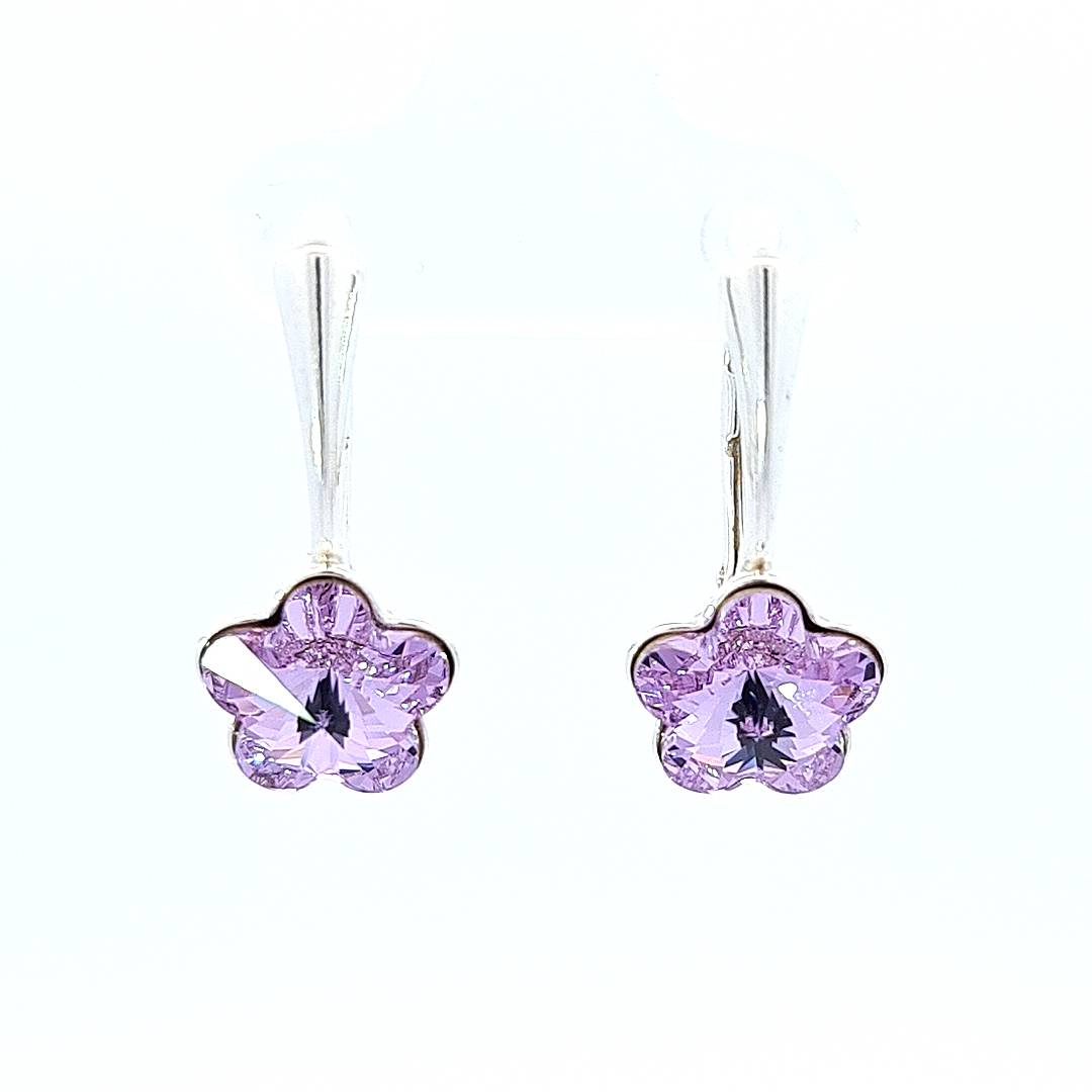 Little Miss Flower Crystal Drop Earrings in Violet