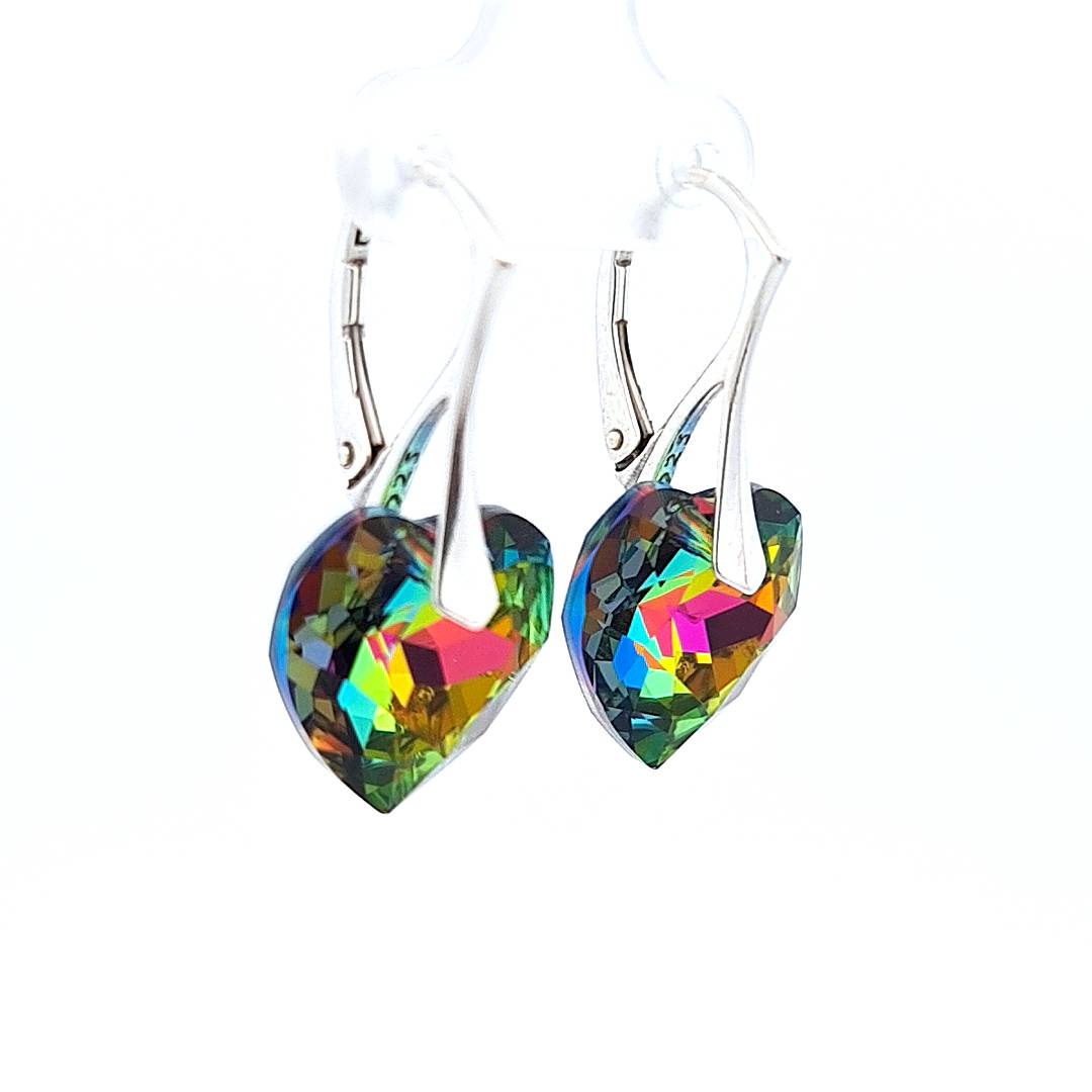 Side view of Vitrail Medium Heart Earrings with leverback drop