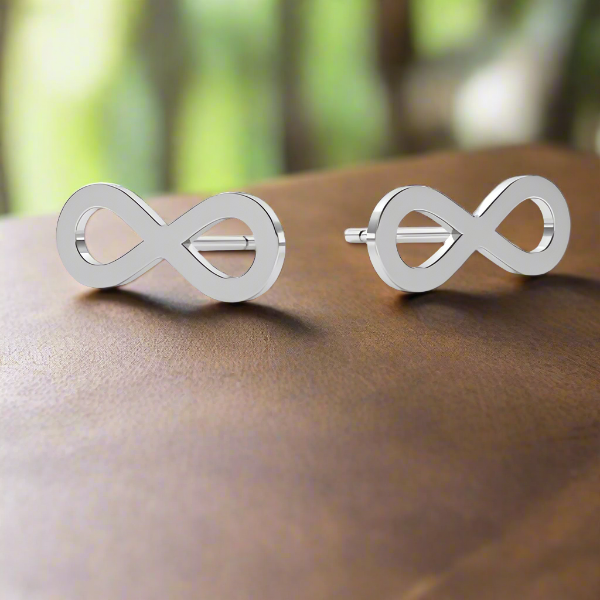 Silver Infinity Stud Earrings on Display. This simple infinity earrings are made for teenage girls and women in Ireland