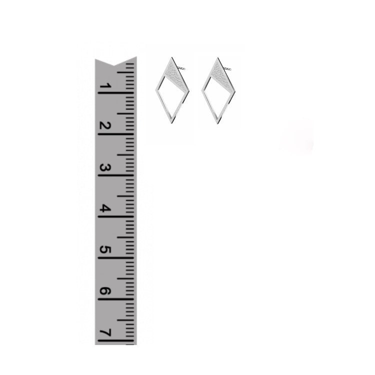 Measuring Tape and Silver Rhombus Stud Earrings in sterling silver on a white background