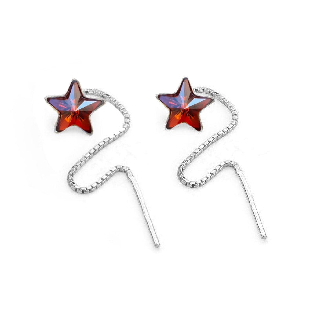 ed Magma Star Crystal Earrings with Silver Chain Threader – Sterling Silver Star Dangle Earrings with 10mm Crystal for Teenage Girls