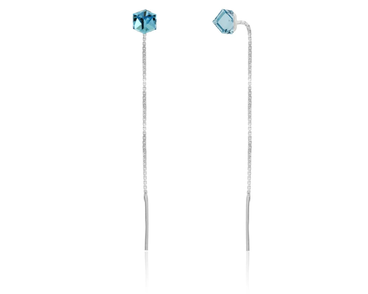 Cube Crystal Silver Threader Earrings | 925 Sterling Silver