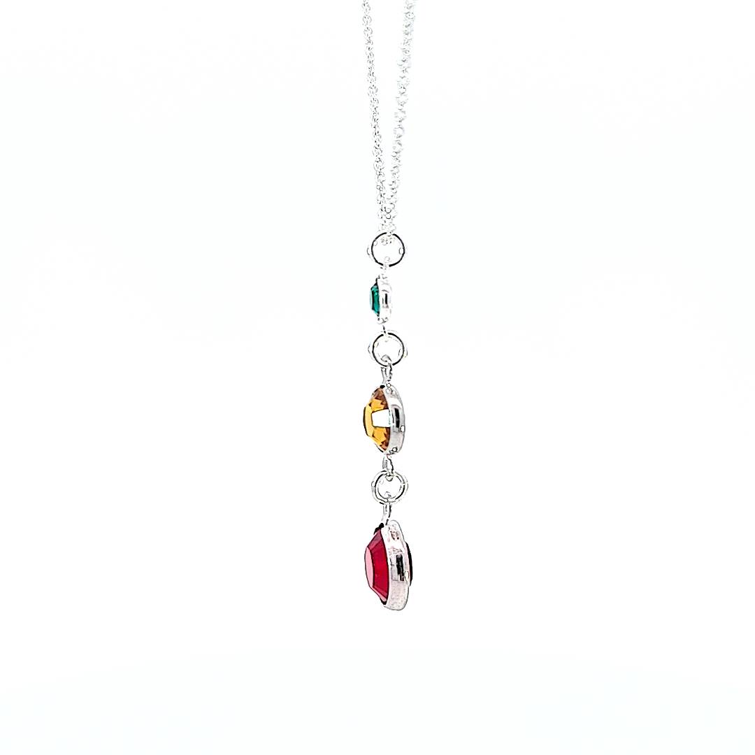 Sterling Silver Three Generations Birthstone Necklace