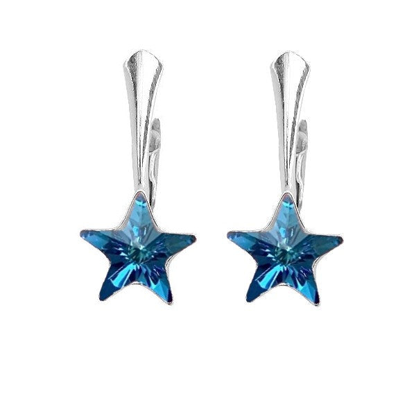 Kids Star Silver Drop Earrings in Bermuda Blue with Sterling Silver Secure Leverback for Girls and Children in Ireland