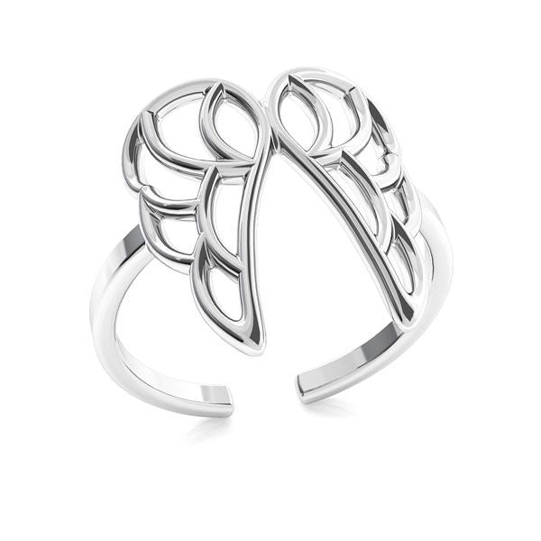 Sterling silver double angel wings open ring worn as a knuckle ring, offering versatility and style