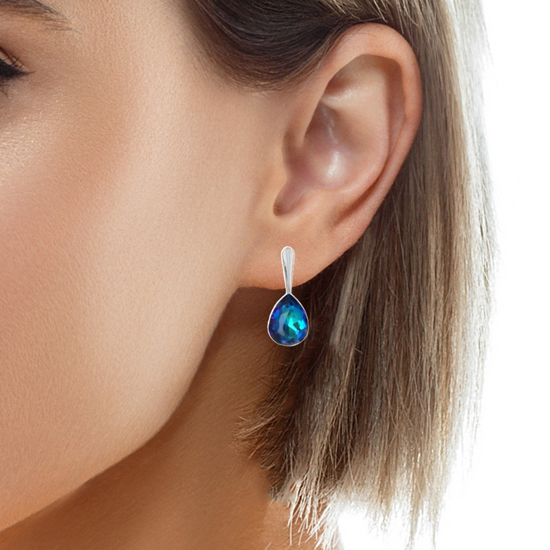 Woman Bermuda Blue Silver Drop Earrings with Leverback Design