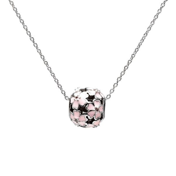 Spring Blossom Necklace – Sterling Silver Pink Flower Pendant with delicate floral design.