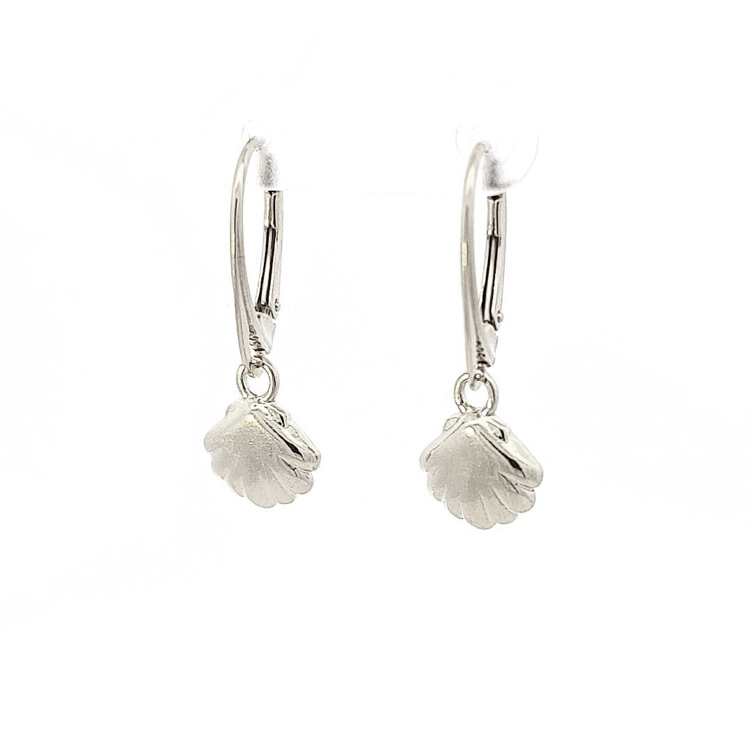 Sterling Silver Sea Shell Dangle Earrings with Leverbacks – Delicate Coastal Charm Earrings by Magpie Gems Online Jewellery Shop in Ireland.