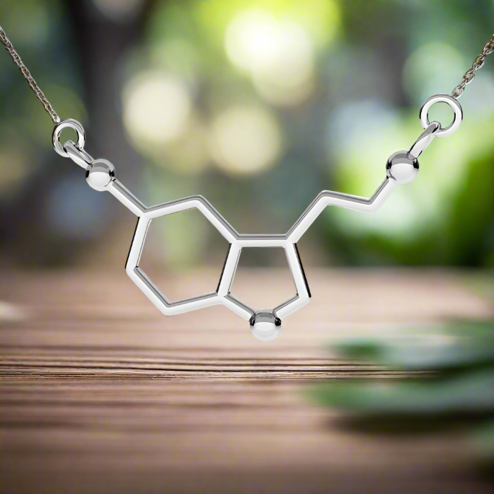 Sterling Silver Serotonin Molecule Pendant Necklace on Skinny Curb Chain