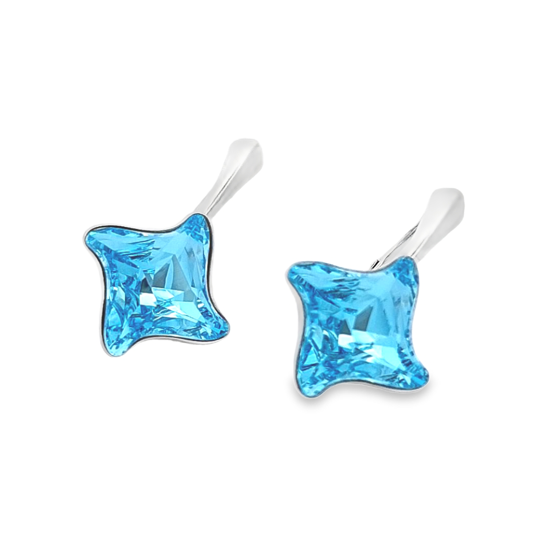 Silver Aquamarine Twister Crystal Earrings in Sterling Silver for Women