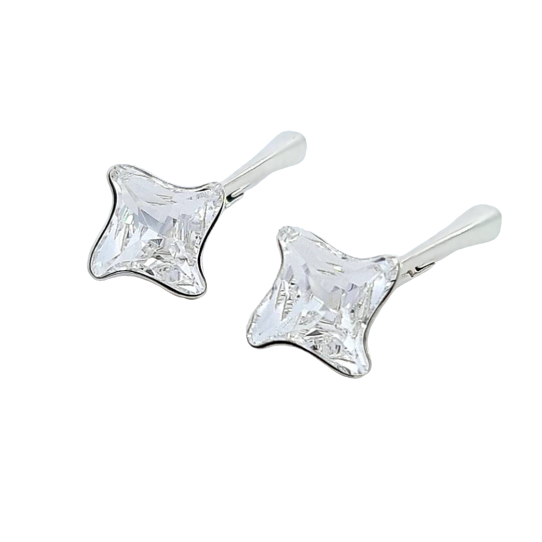 Silver Twister Crystal Earrings in Sterling Silver with Crystal Clear